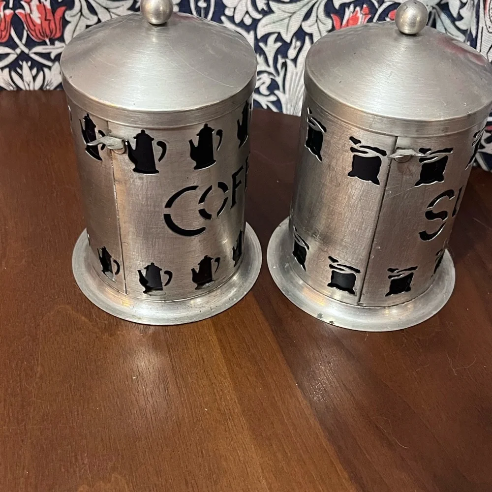 Vintage 1960’s silver, metal, coffee, and sugar canisters
